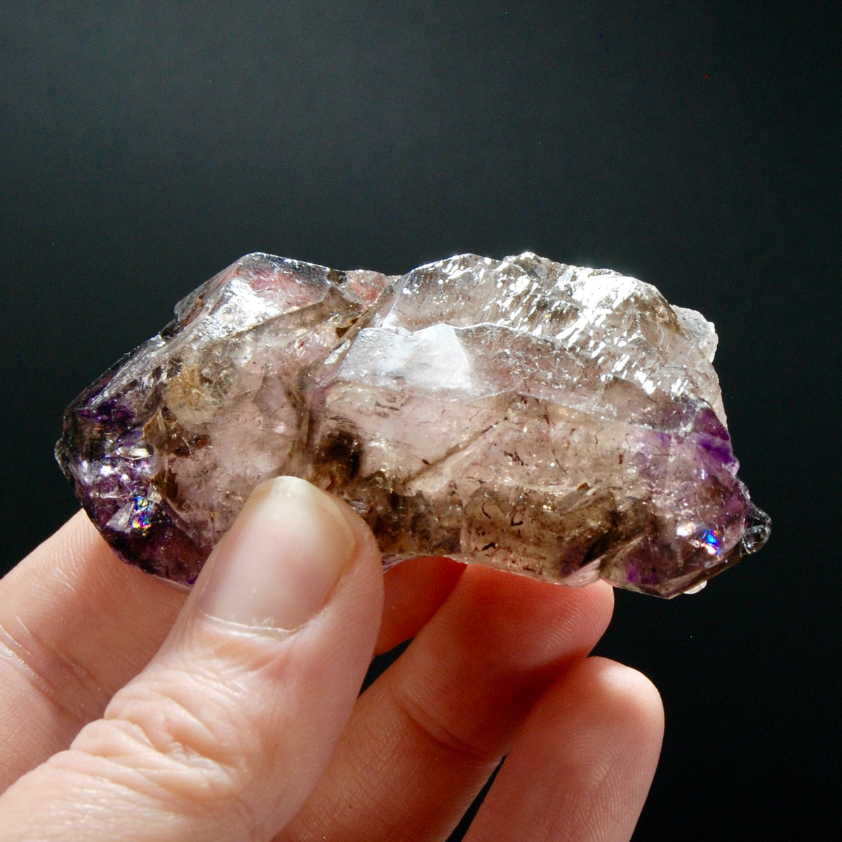 ET DT Elestial Amethyst Quartz Crystal Scepter, Gemmy Smoky Chiredzi Amethyst, Zimbabwe