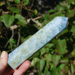 Diopside in Blue Calcite Crystal Tower, Large Blue Calcite Towers, Madagascar