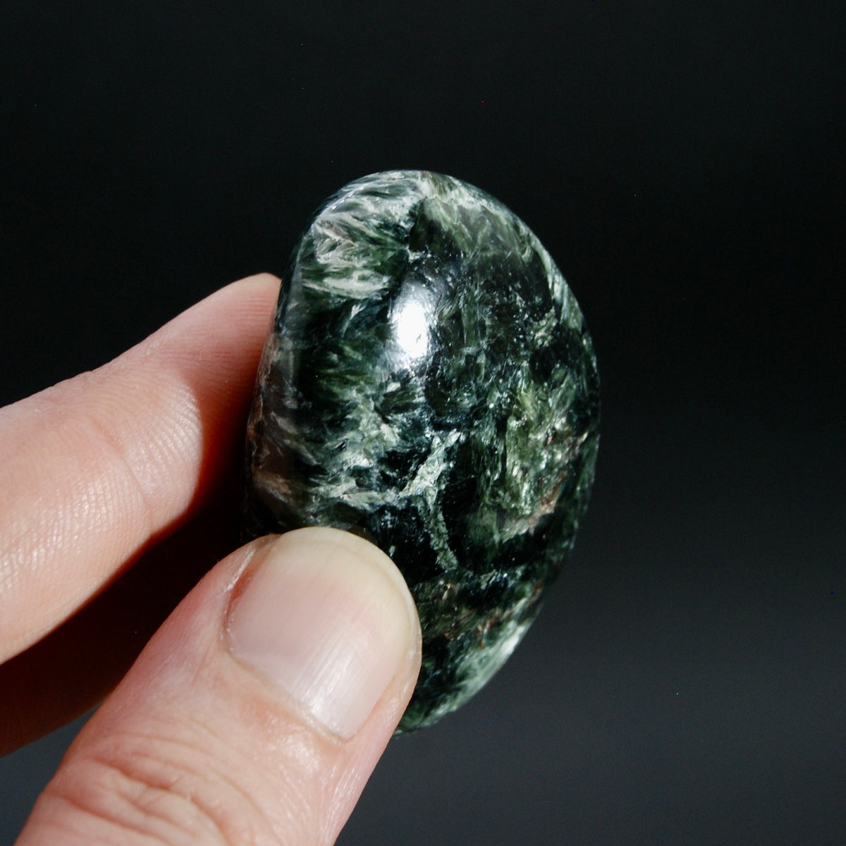 Flashy Seraphinite Crystal Palm Stone, Russia