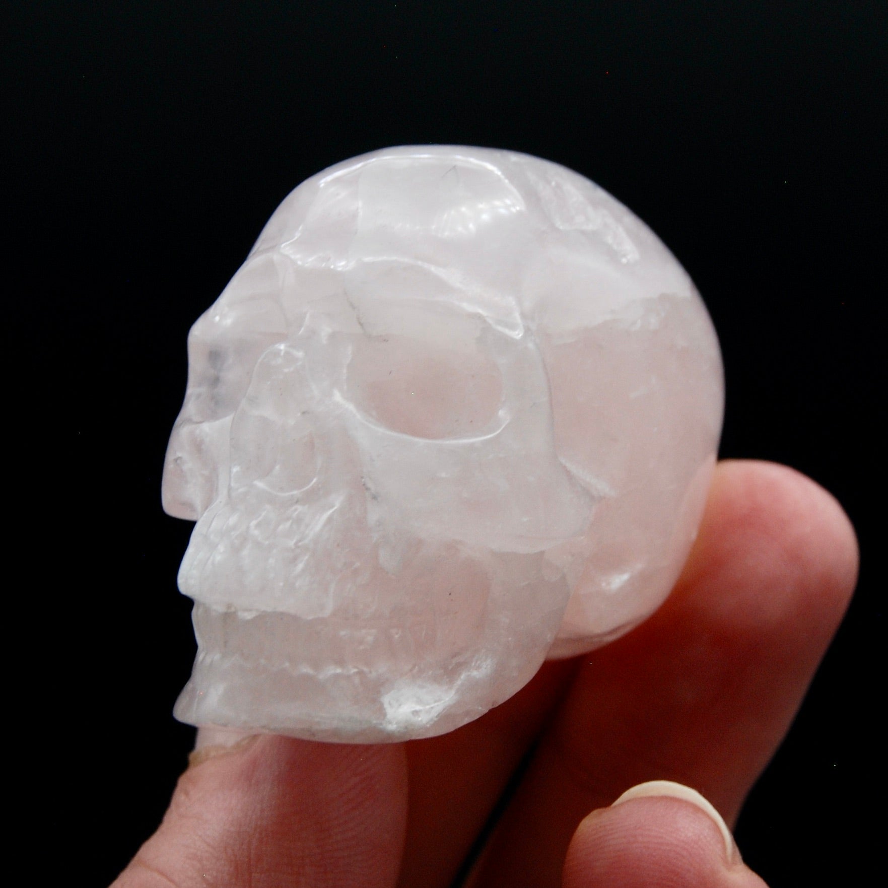 2in Rose Quartz Crystal Skull, Realistic Carved Crystal