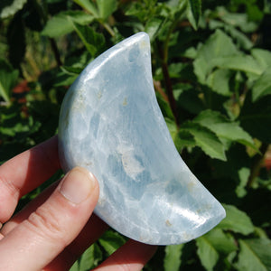 Green Diopside in Blue Calcite Crystal Moon Shaped Bowl