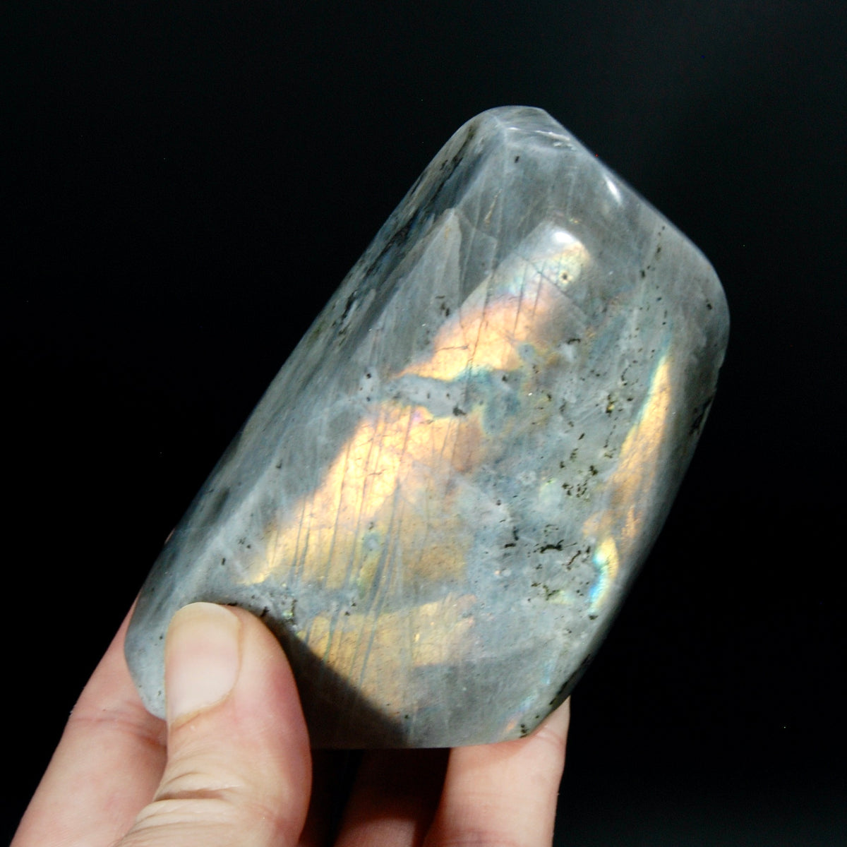 Sunset Labradorite Crystal Freeform Tower, Super Flashy Spectrolite
