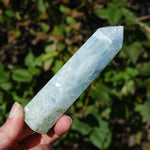 Diopside in Blue Calcite Crystal Tower, Large Blue Calcite Towers, Madagascar