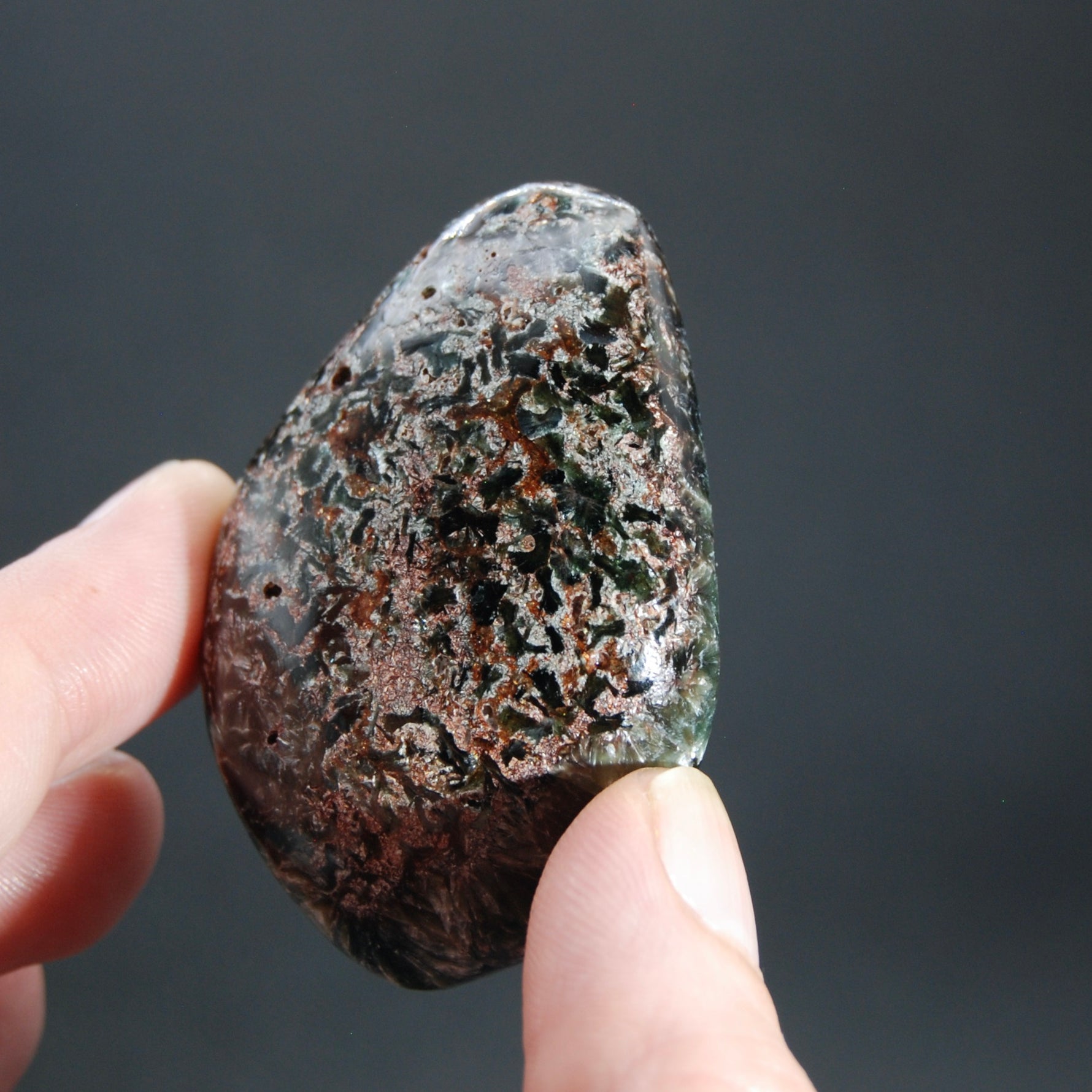 Flashy Seraphinite Crystal Palm Stone, Russia