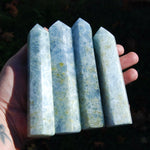 Diopside in Blue Calcite Crystal Tower, Large Blue Calcite Towers, Madagascar