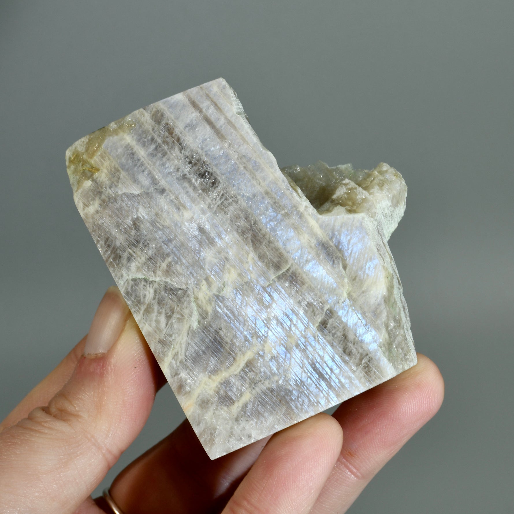 Flashy Rainbow Moonstone Sunstone Crystal Slab, Thick Rainbow Moonstone Slice, India