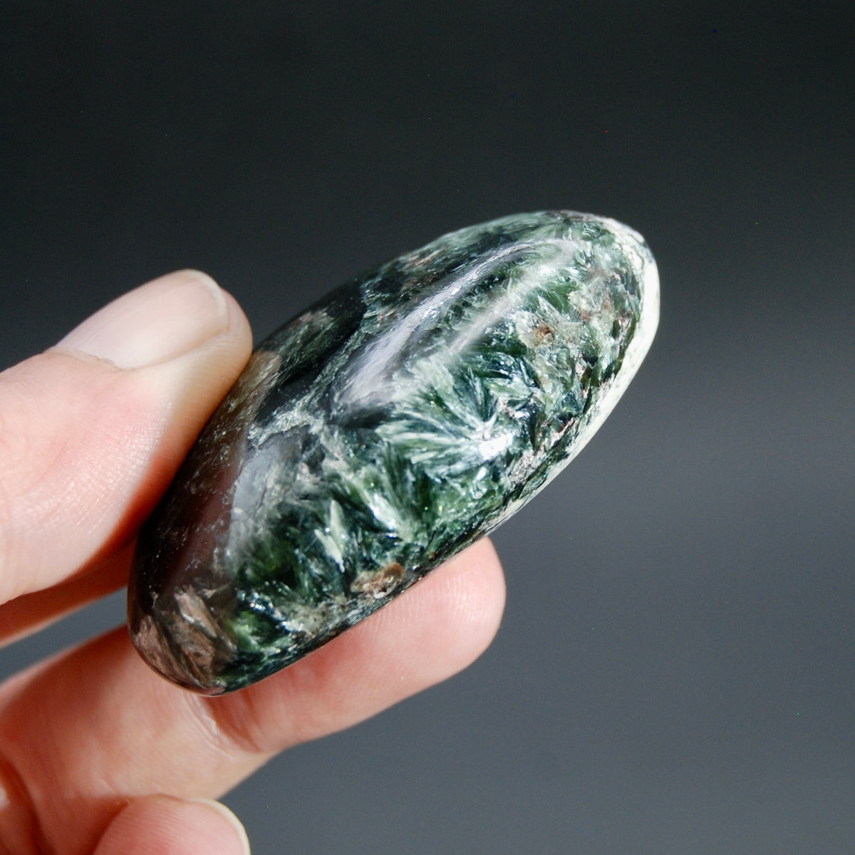 Flashy Seraphinite Crystal Palm Stone, Russia
