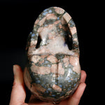 Blue Opal Llanite Carved Crystal Skull, Realistic Que Sera Crystal Skull Carving