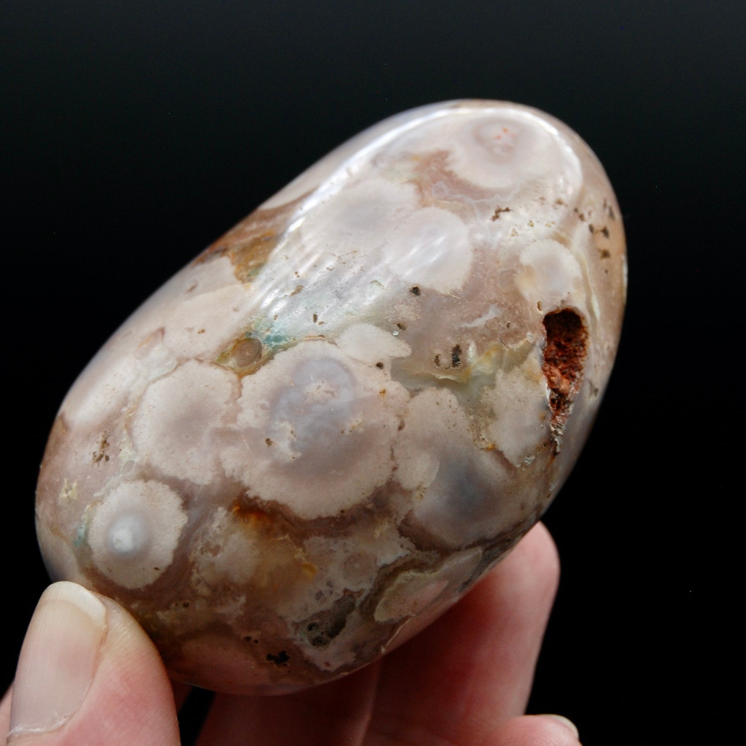 Sakura Flower Agate Palm Stone, Pink Lavender Green Sakura Agate, Madagascar