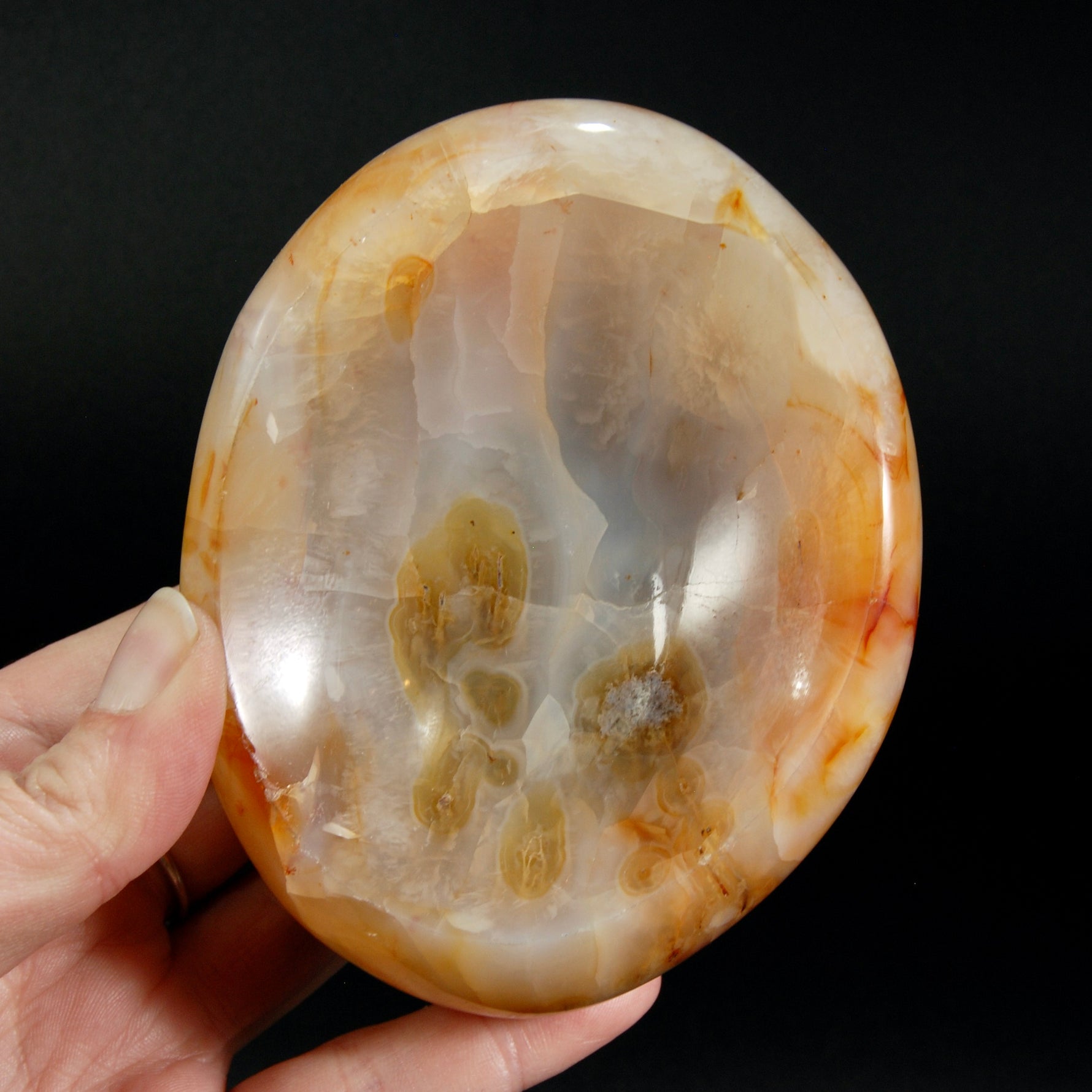 Orbicular Carnelian Agate Carved Crystal Bowl