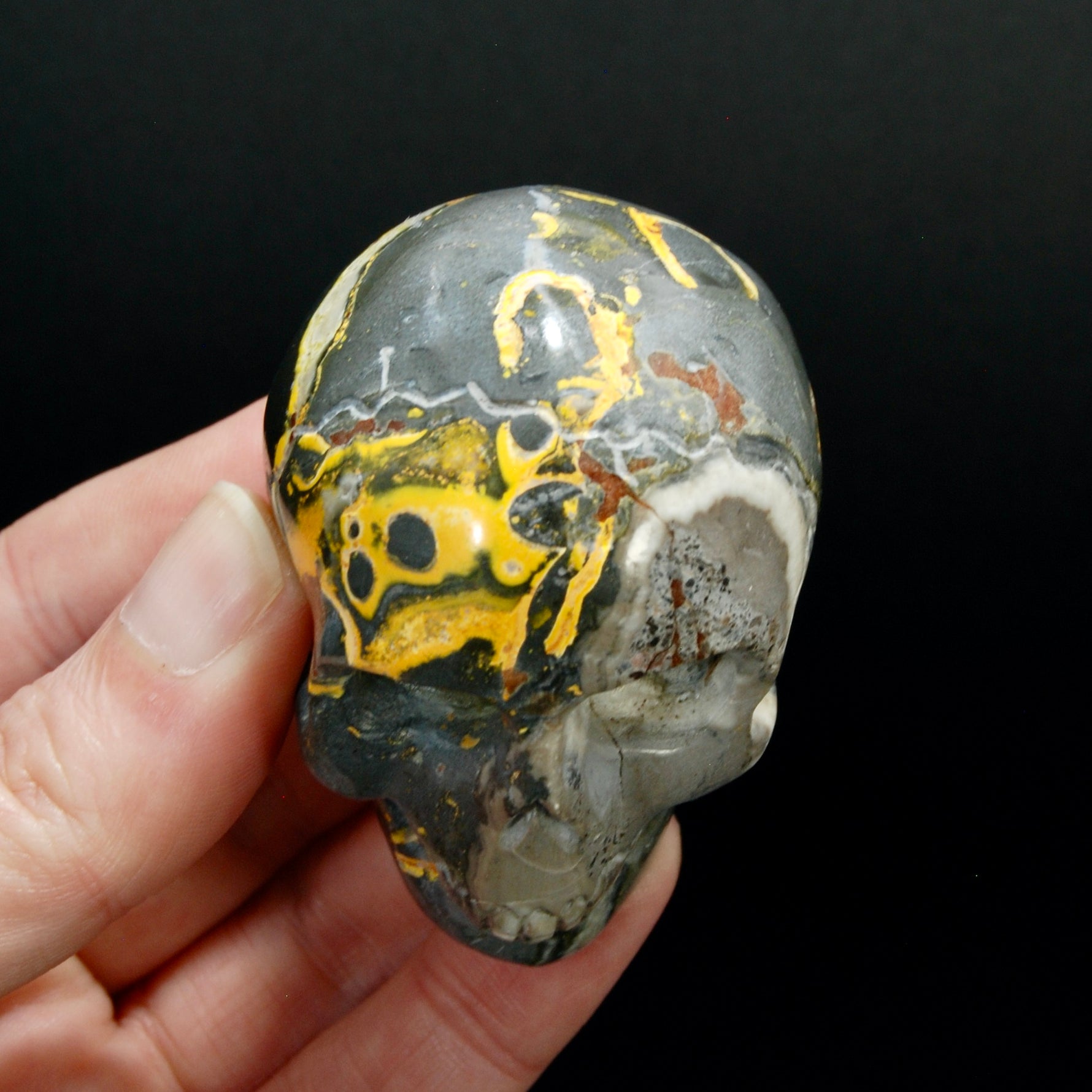 Bumblebee Jasper Carved Crystal Skull, Indonesia