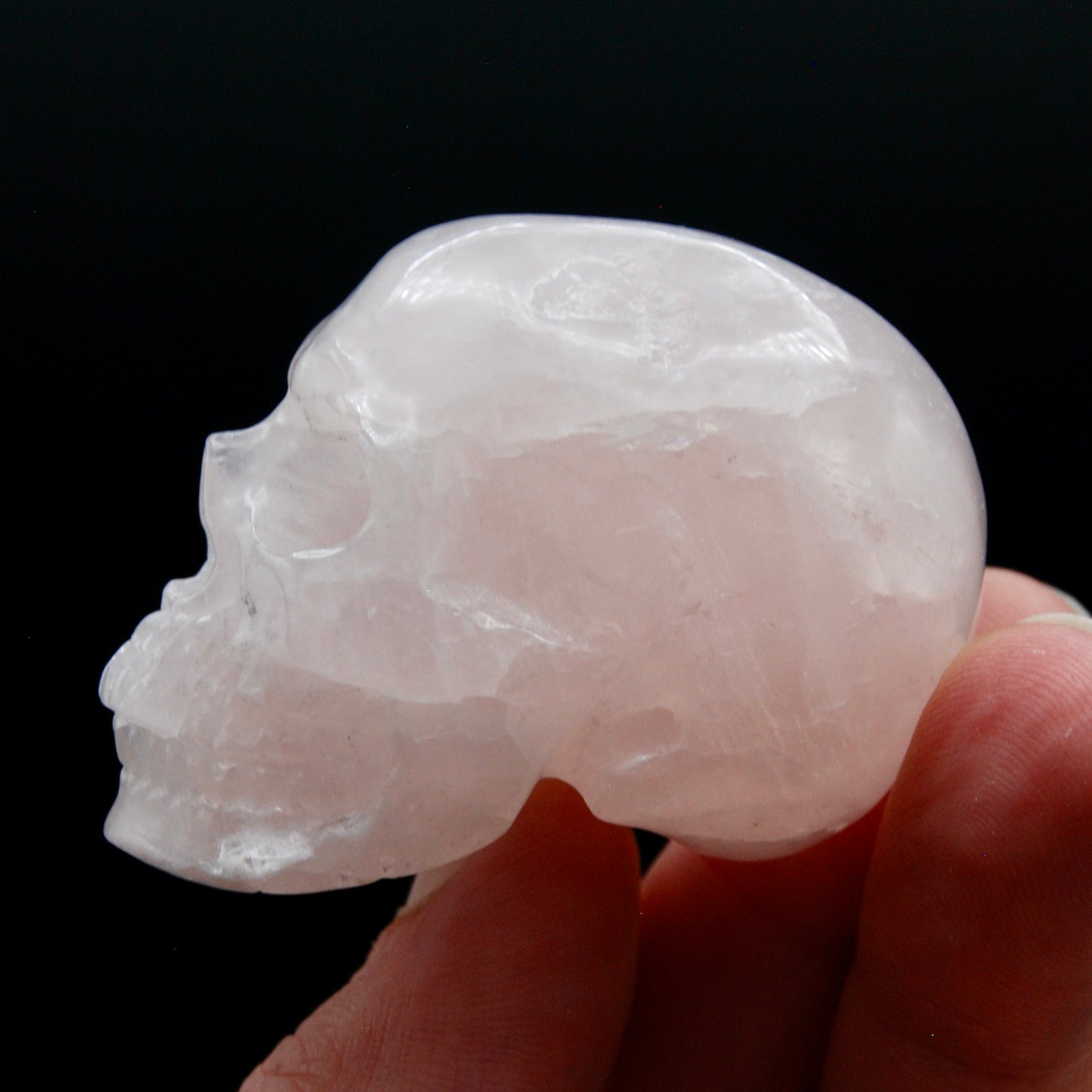 2in Rose Quartz Crystal Skull, Realistic Carved Crystal