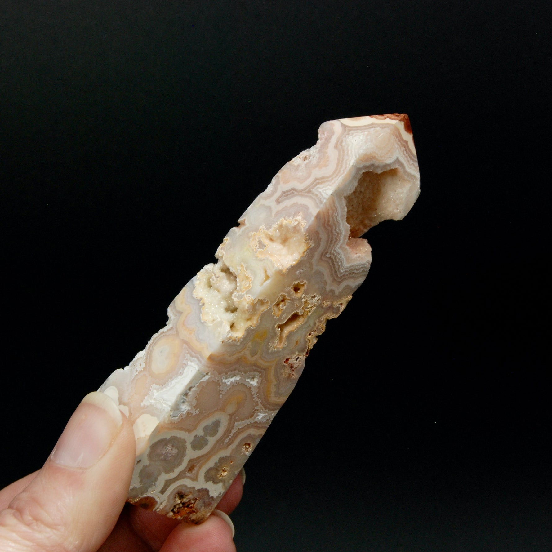 PINK Crazy Lace Agate Druzy Filled Crystal Tower, Indonesia