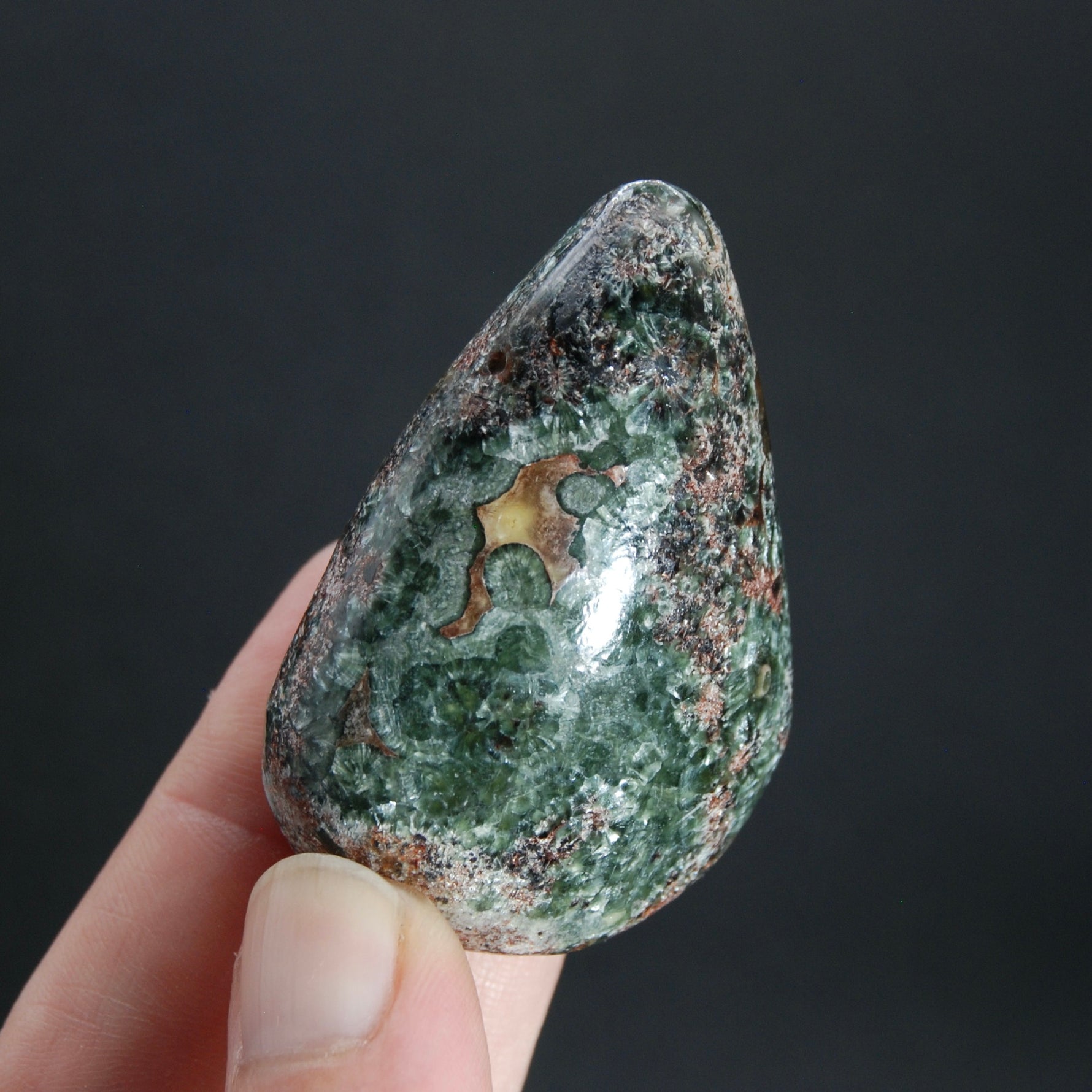 Flashy Seraphinite Crystal Palm Stone, Russia