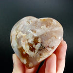 Large Sakura Flower Agate Heart Shaped Palm Stone, Madagascar