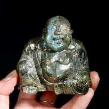 Load image into Gallery viewer, Large Super Flashy Labradorite Laughing Buddha Crystal Carving
