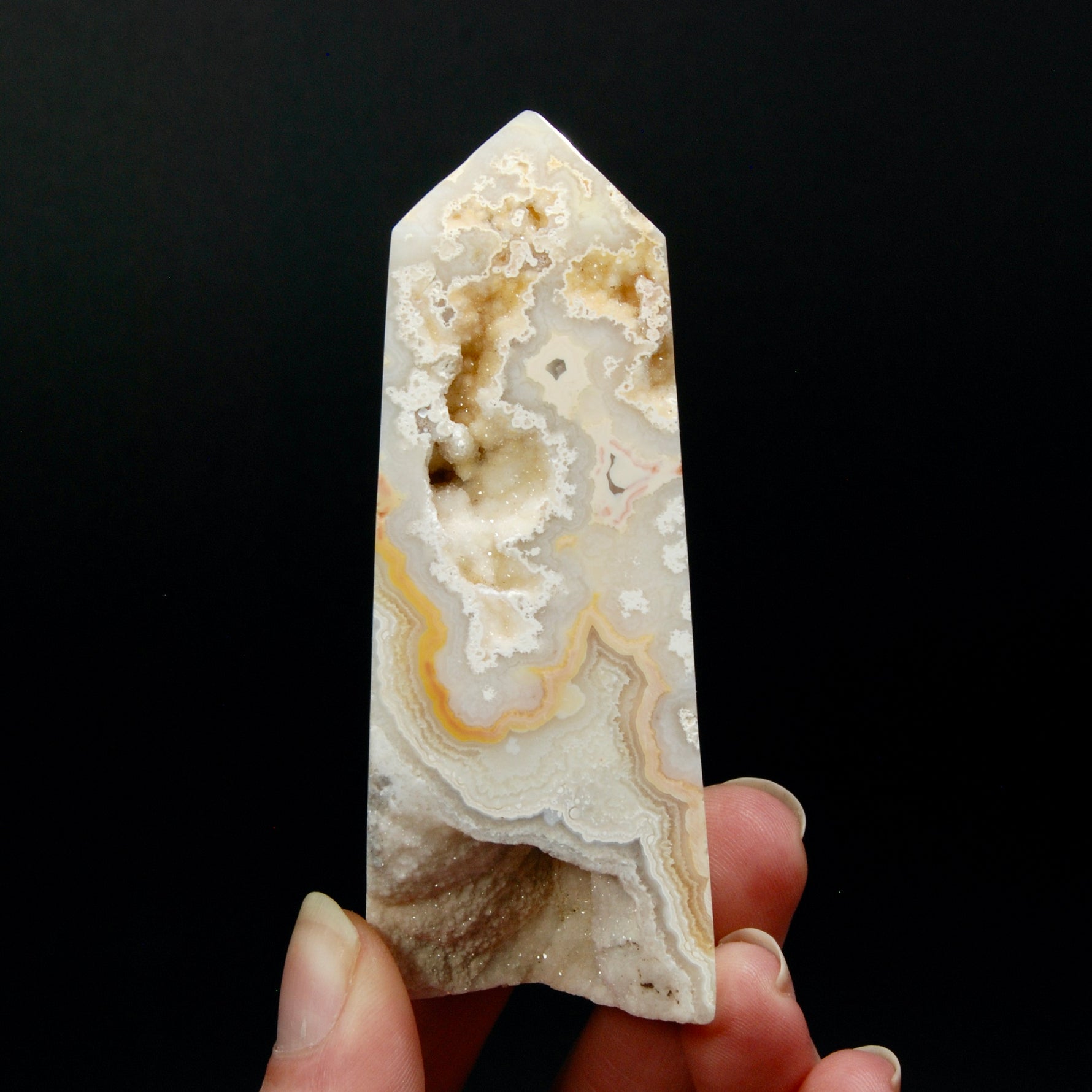PINK Crazy Lace Agate Druzy Filled Crystal Tower, Indonesia