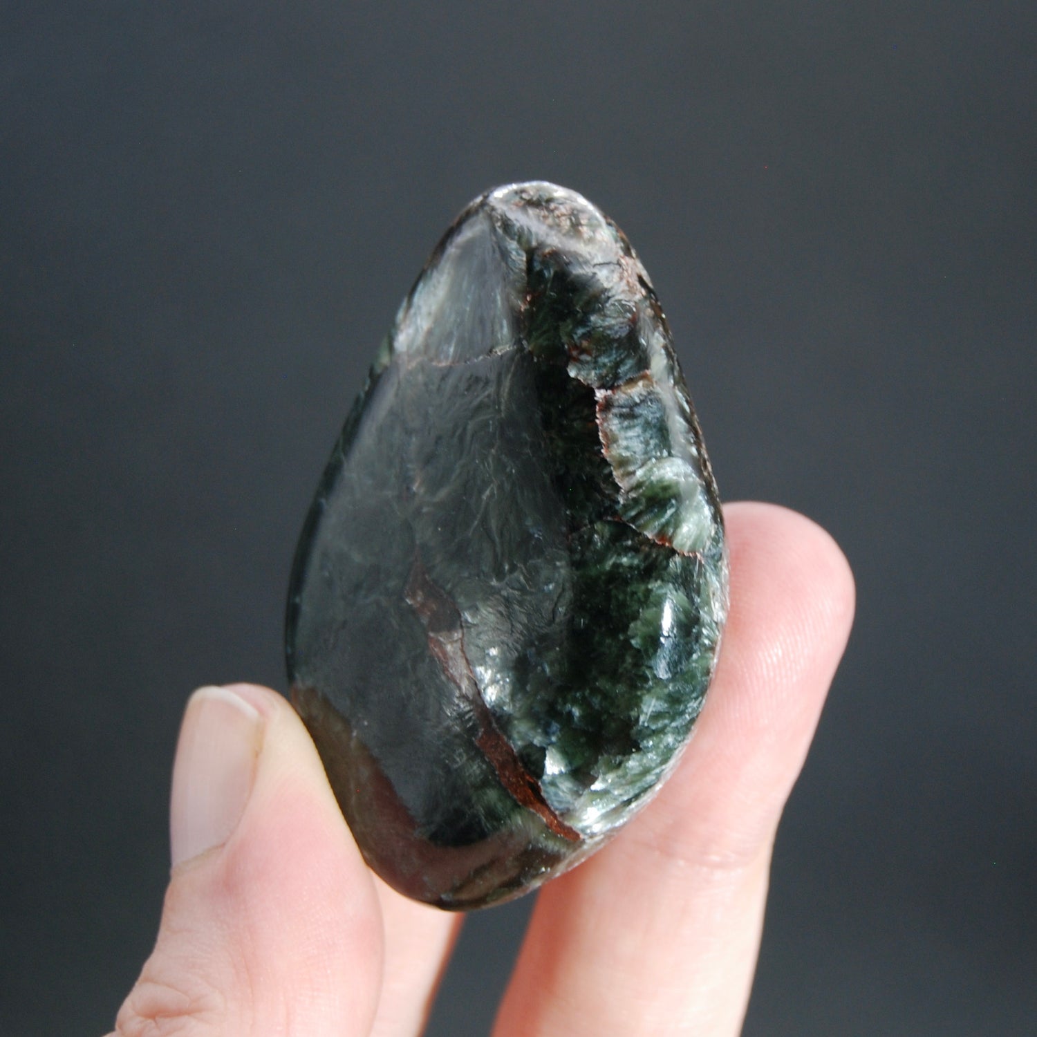 Flashy Seraphinite Crystal Palm Stone, Russia