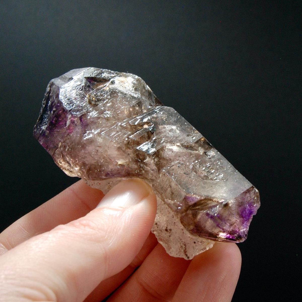 ET DT Elestial Amethyst Quartz Crystal Scepter, Gemmy Smoky Chiredzi Amethyst, Zimbabwe