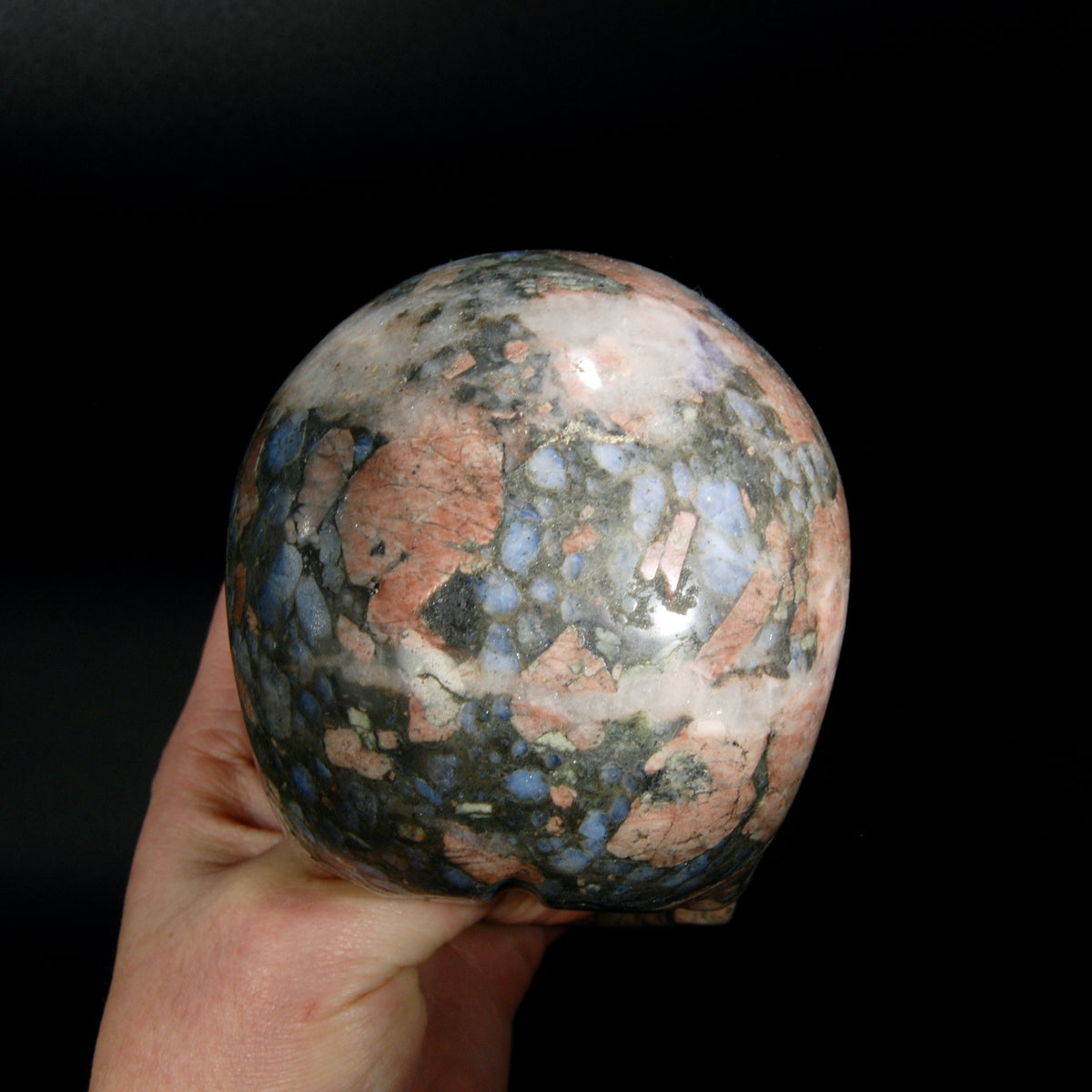Blue Opal Llanite Carved Crystal Skull, Realistic Que Sera Crystal Skull Carving