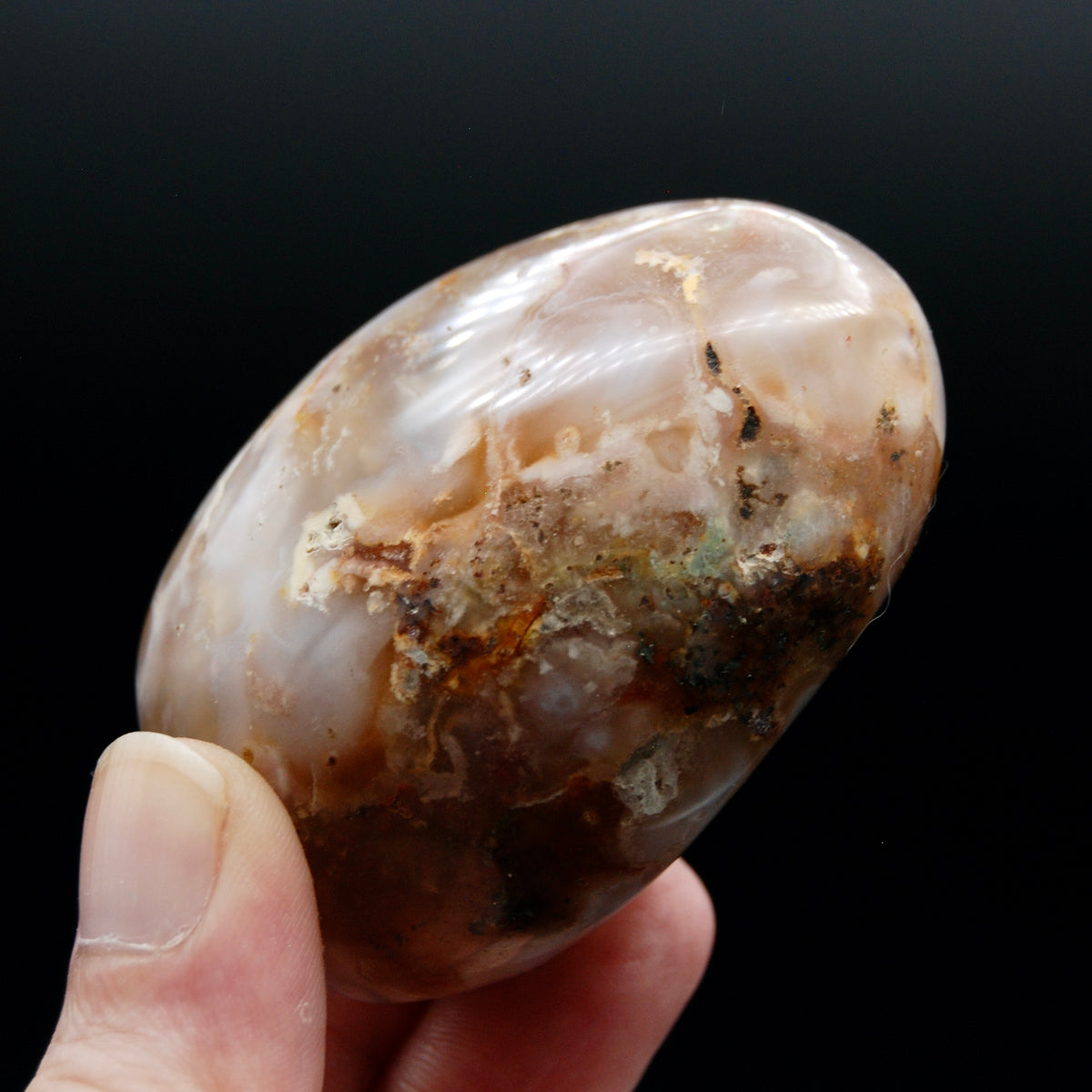 Sakura Flower Agate Palm Stone, Pink Lavender Green Sakura Agate, Madagascar