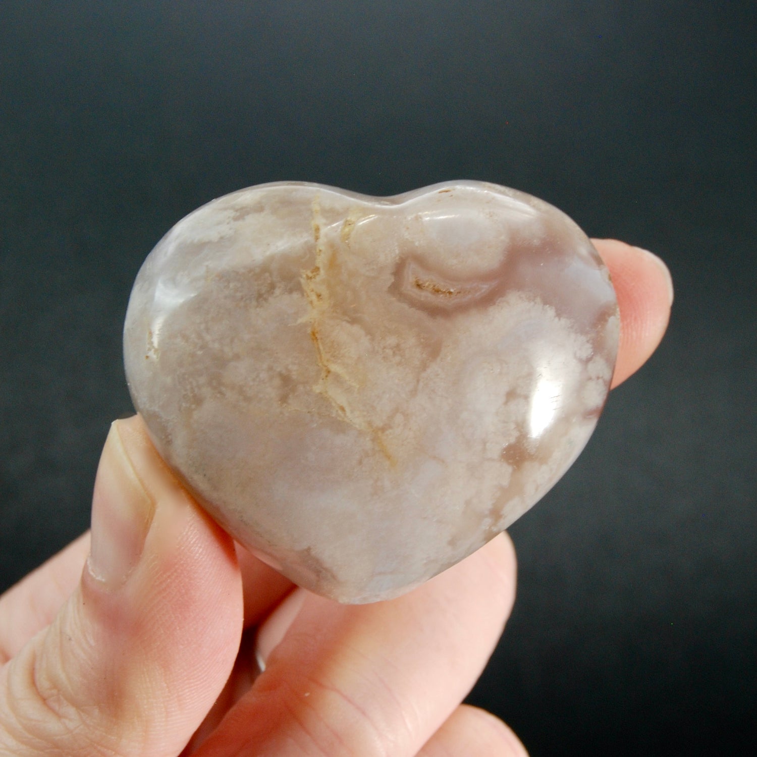 Sakura Flower Agate Heart Shaped Palm Stone, Madagascar