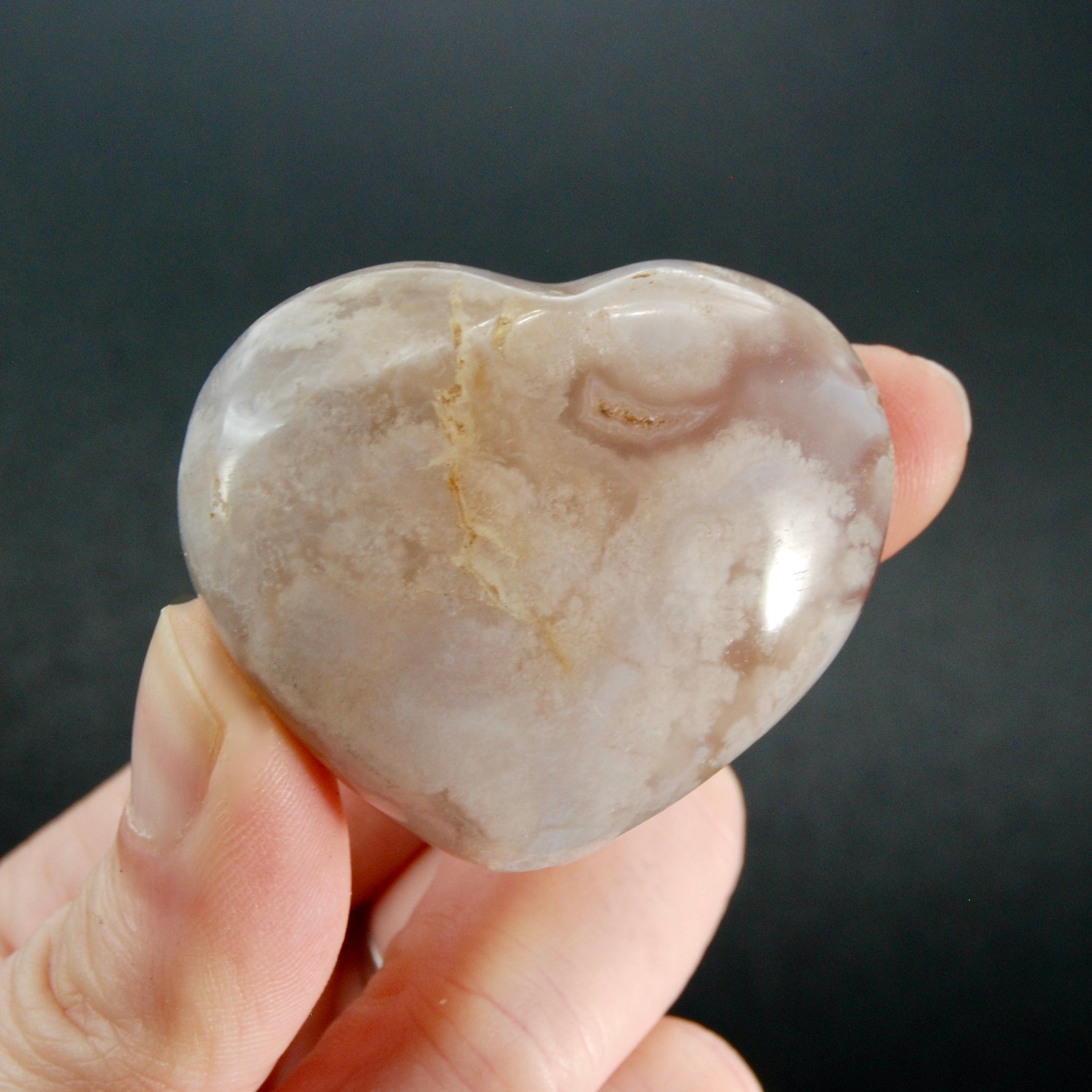 Sakura Flower Agate Heart Shaped Palm Stone, Madagascar