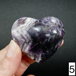 YOU CHOOSE Chevron Amethyst Carved Crystal Heart Shaped Palm Stones, Zambia