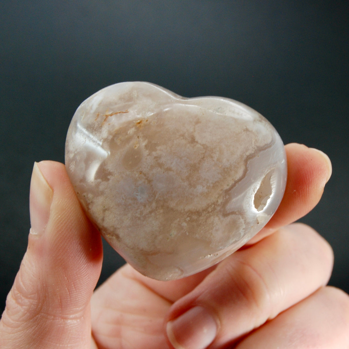 Sakura Flower Agate Heart Shaped Palm Stone, Madagascar