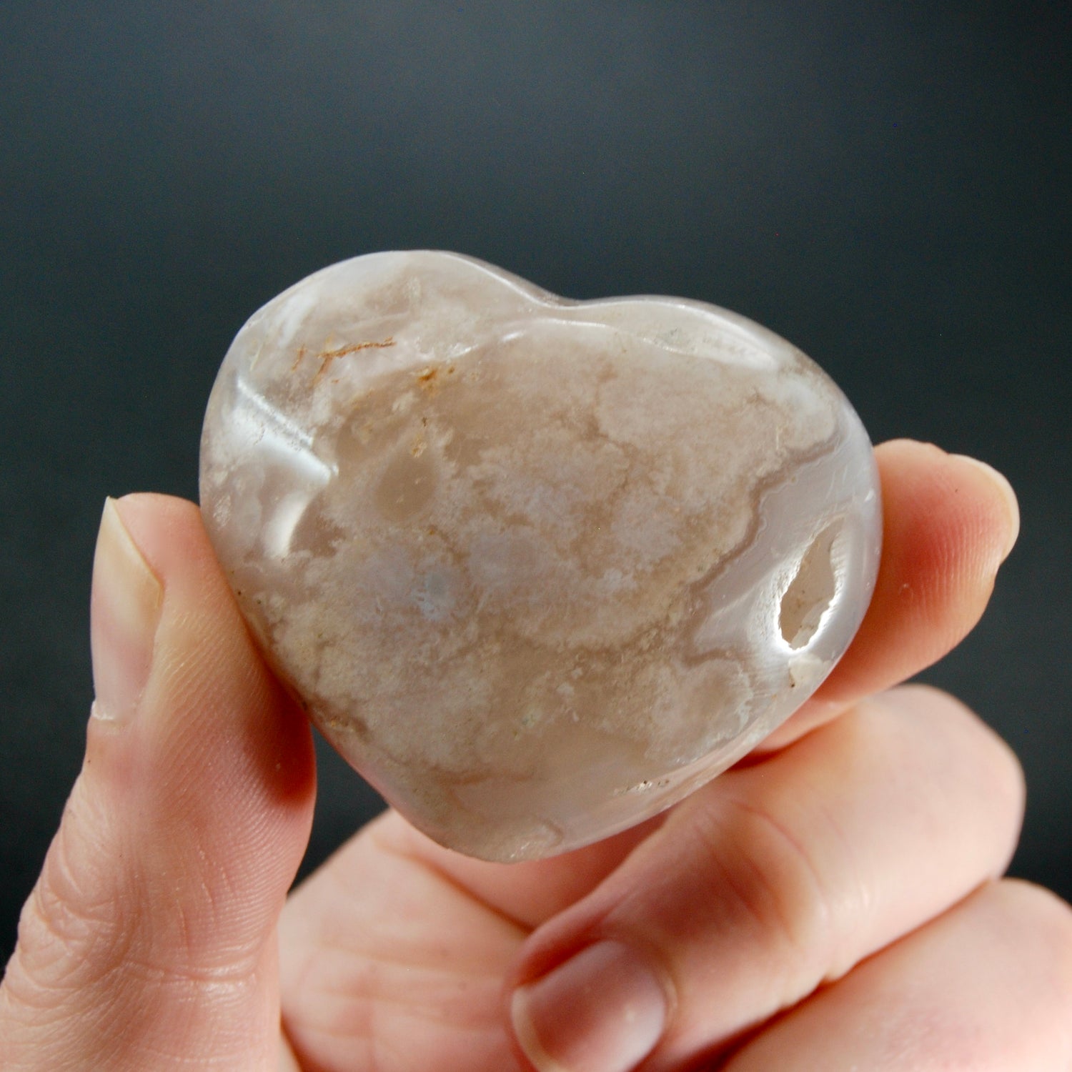 Sakura Flower Agate Heart Shaped Palm Stone, Madagascar