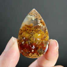 Load image into Gallery viewer, Autumnal Sagenite Plume Agate Cabochon, Red Gold Pear Teardrop Indonesian Agate Cab
