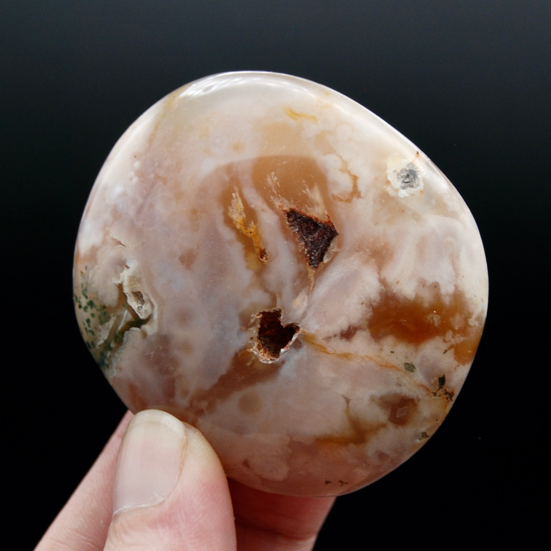 Sakura Flower Agate Palm Stone, Pink Lavender Green Sakura Agate, Madagascar