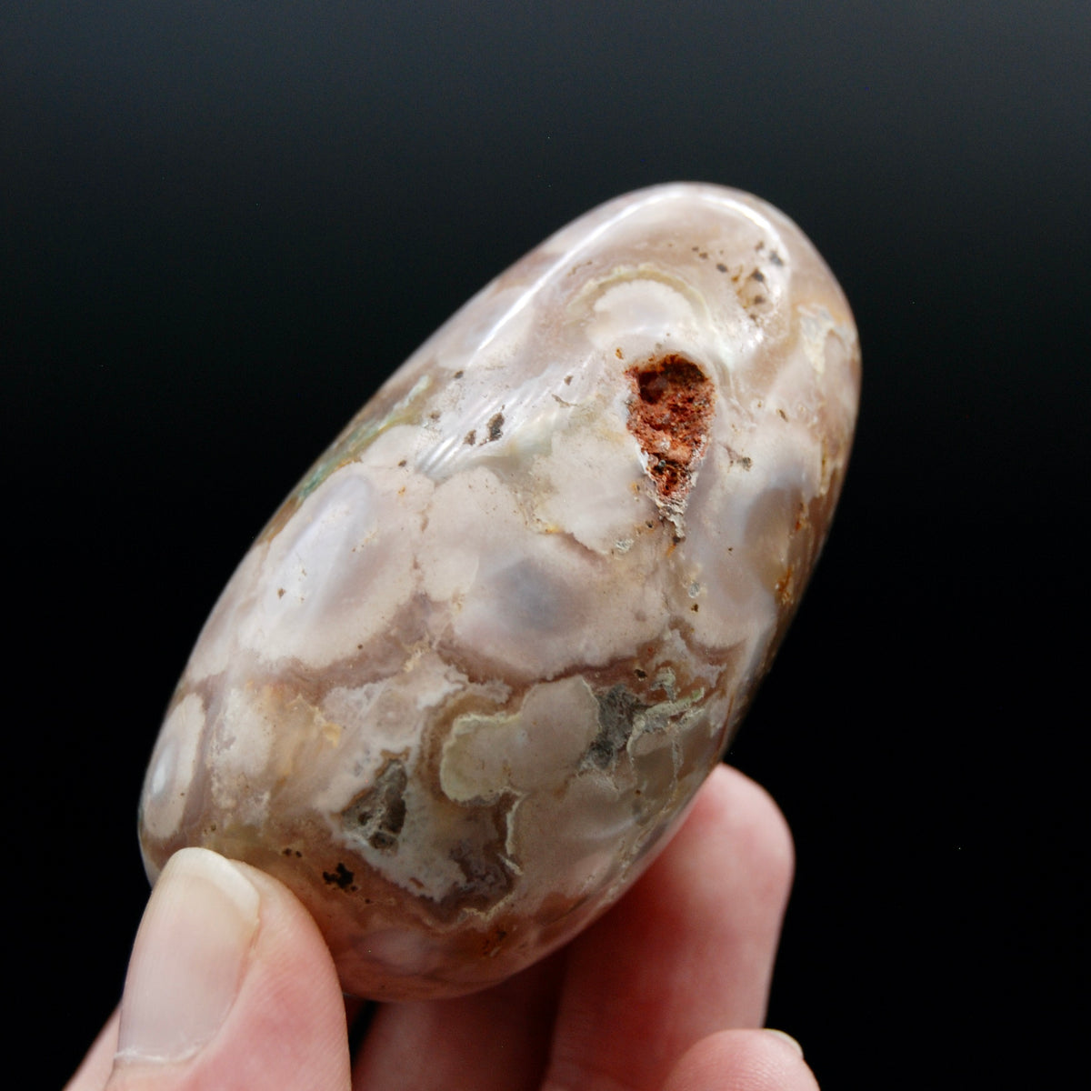 Sakura Flower Agate Palm Stone, Pink Lavender Green Sakura Agate, Madagascar