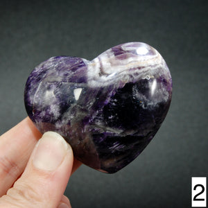 YOU CHOOSE Chevron Amethyst Carved Crystal Heart Shaped Palm Stones, Zambia