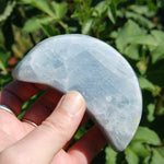 Green Diopside in Blue Calcite Crystal Moon Shaped Bowl