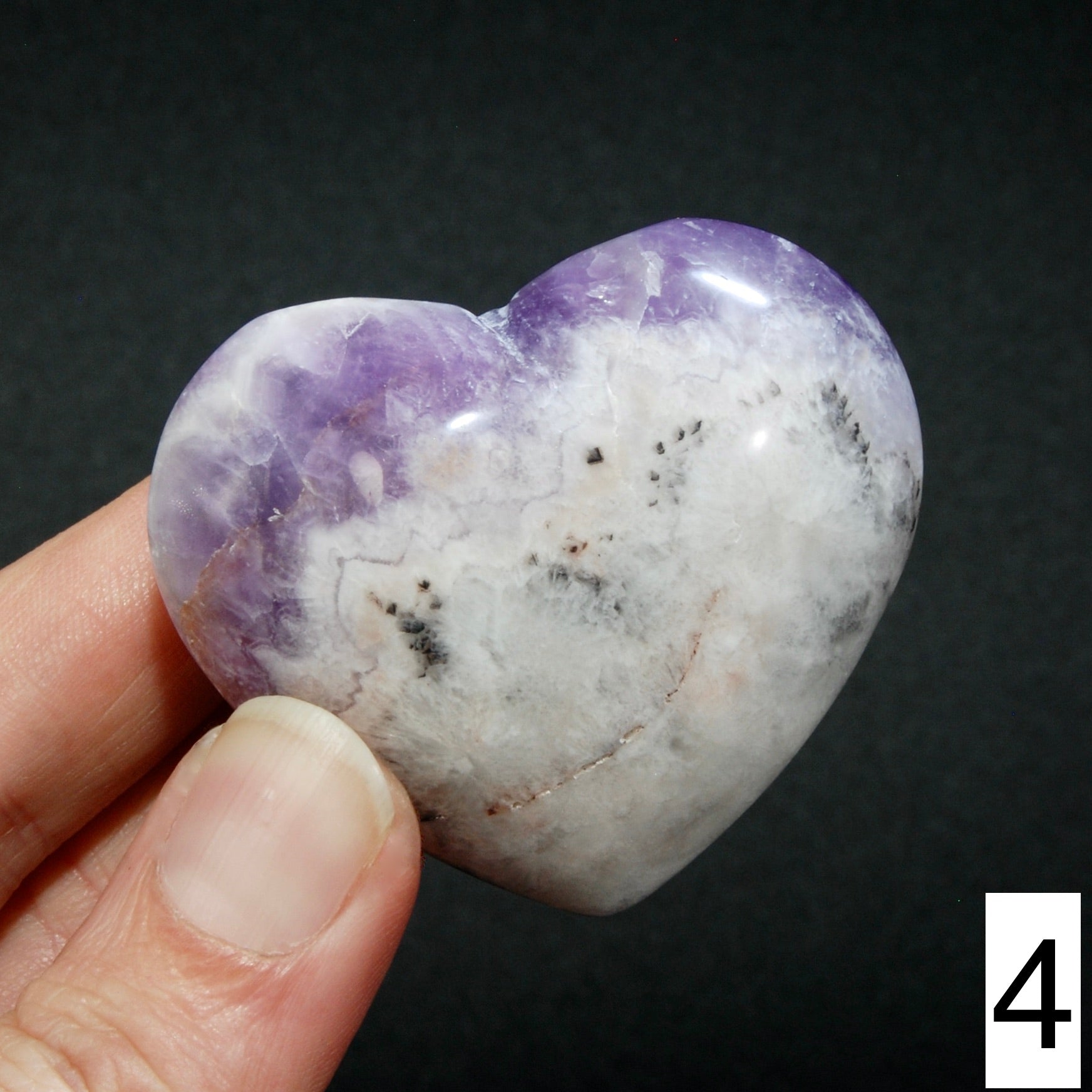 YOU CHOOSE Chevron Amethyst Carved Crystal Heart Shaped Palm Stones, Zambia