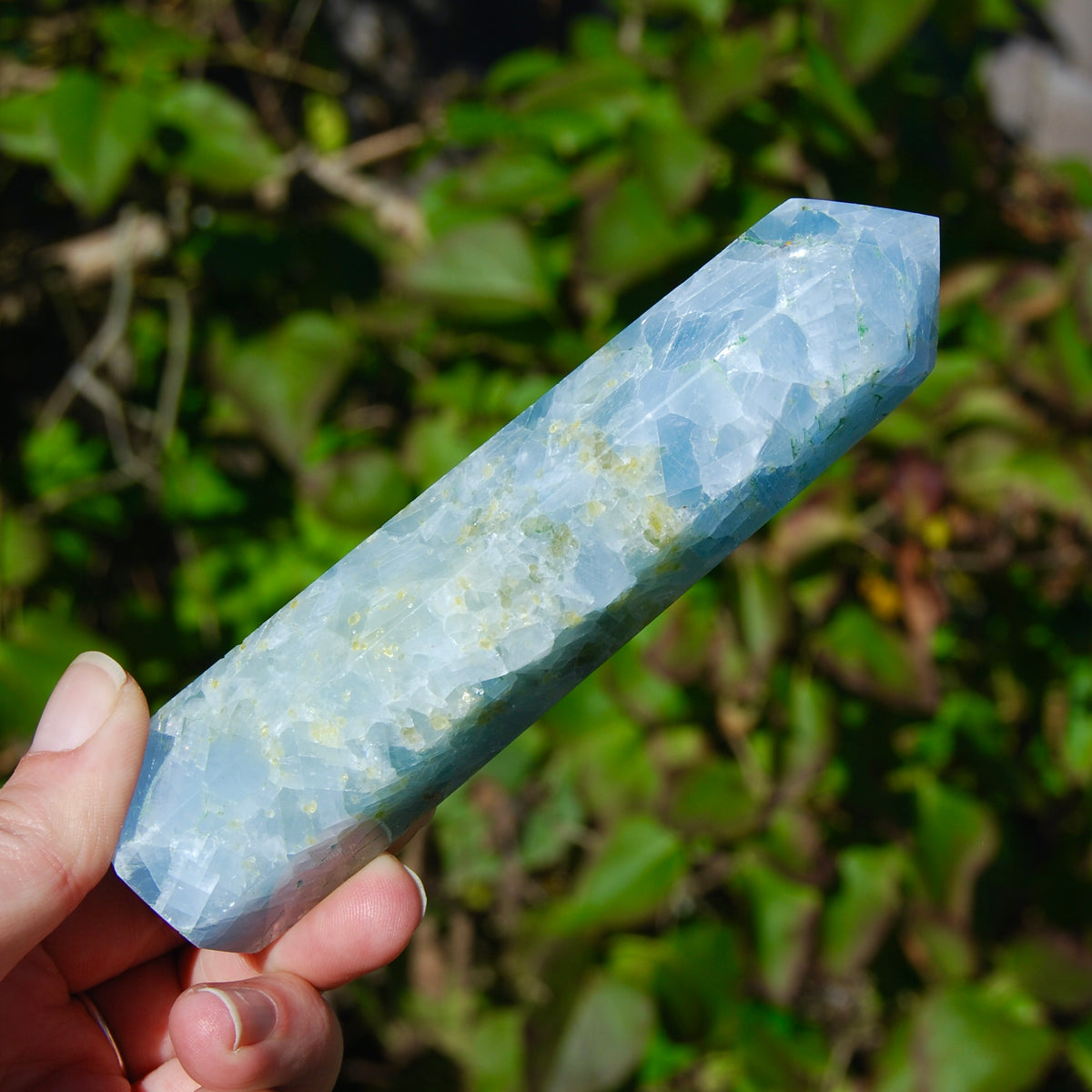Diopside in Blue Calcite Crystal Tower, Large Blue Calcite Towers, Madagascar