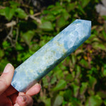 Diopside in Blue Calcite Crystal Tower, Large Blue Calcite Towers, Madagascar
