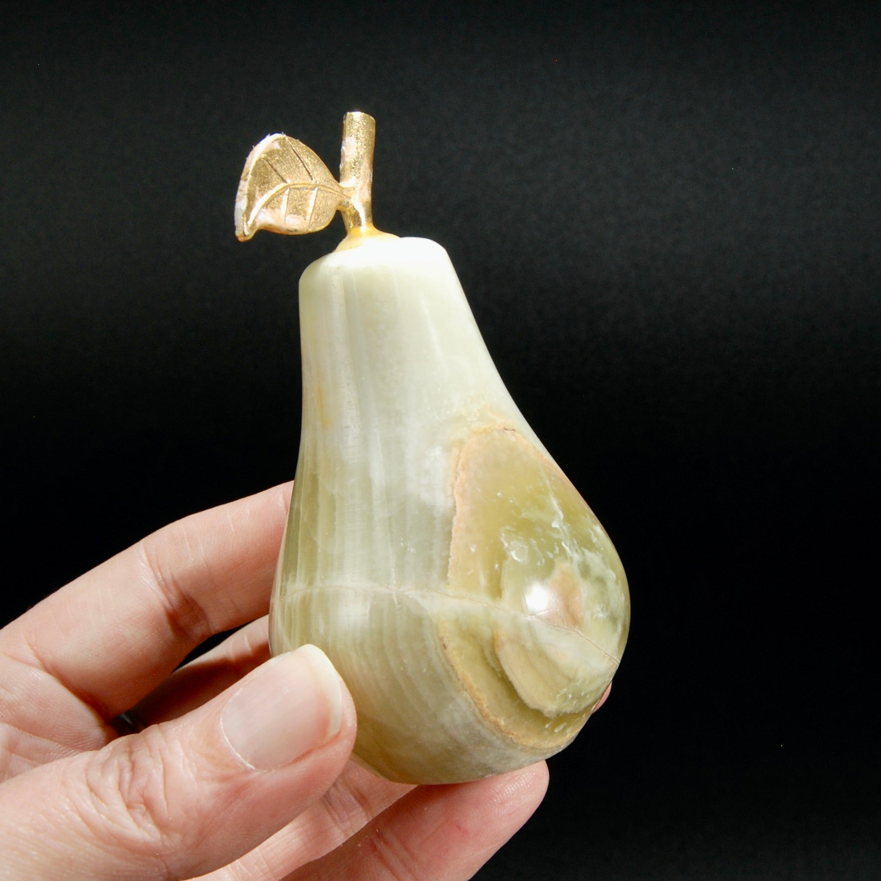 Green Calcite Carved Crystal Pear, Pakistan