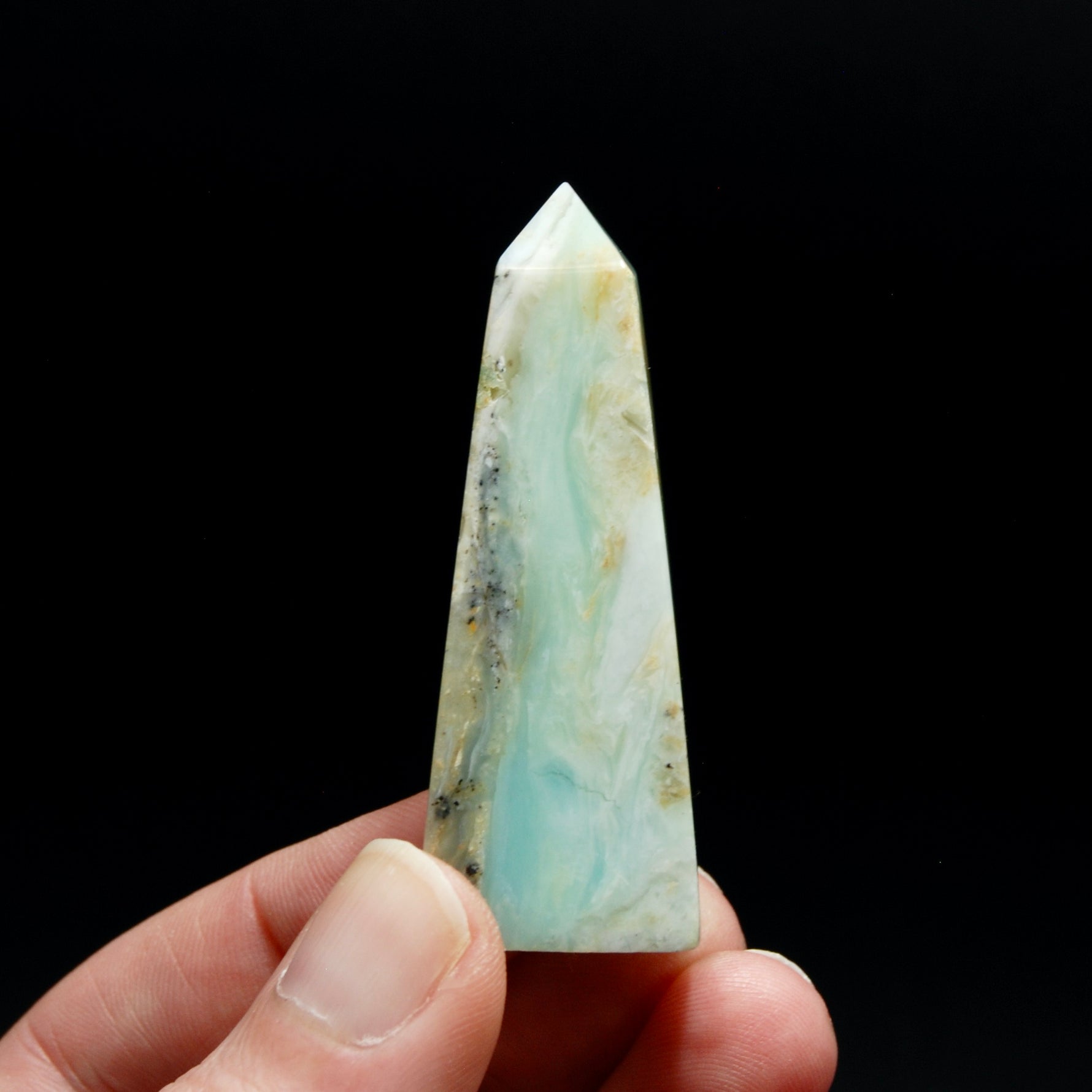 AAA Blue Andean Opal Crystal Tower, Natural Andean Blue Opal Gemstone, Peru