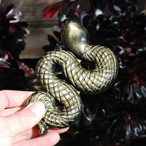 XL Gold Sheen Obsidian Carved Crystal Snake