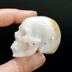 2in Sakura Flower Agate Carved Crystal Skull, Realistic Peach White Flower Agate Skull Carving