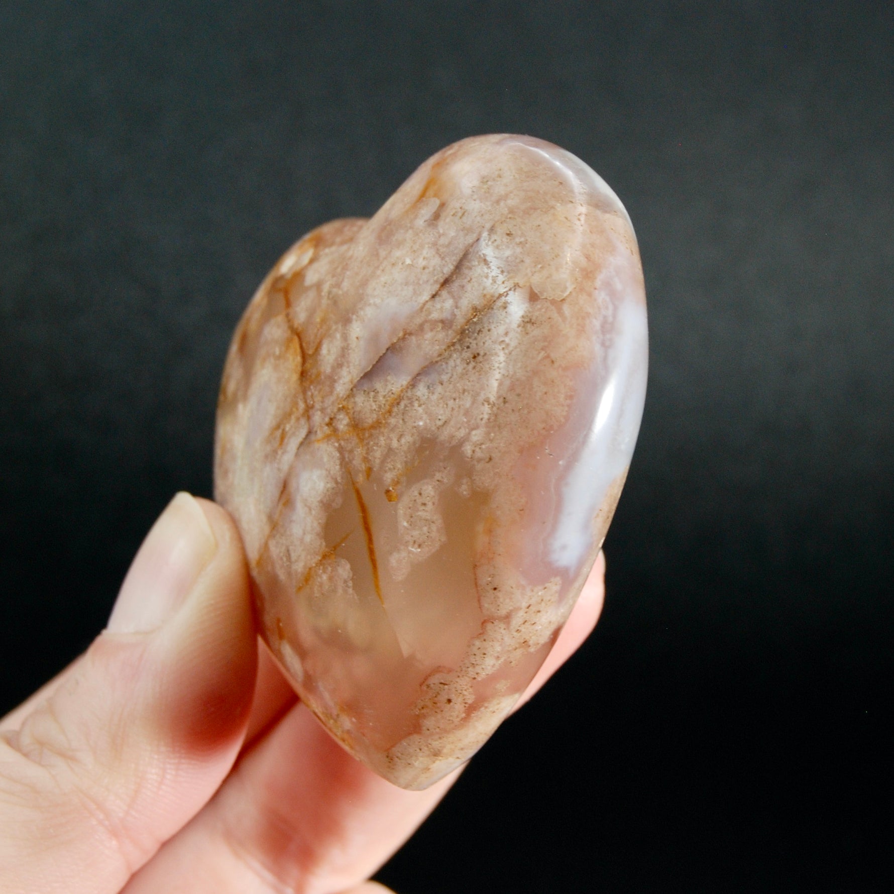 Large Sakura Flower Agate Heart Shaped Palm Stone, Madagascar