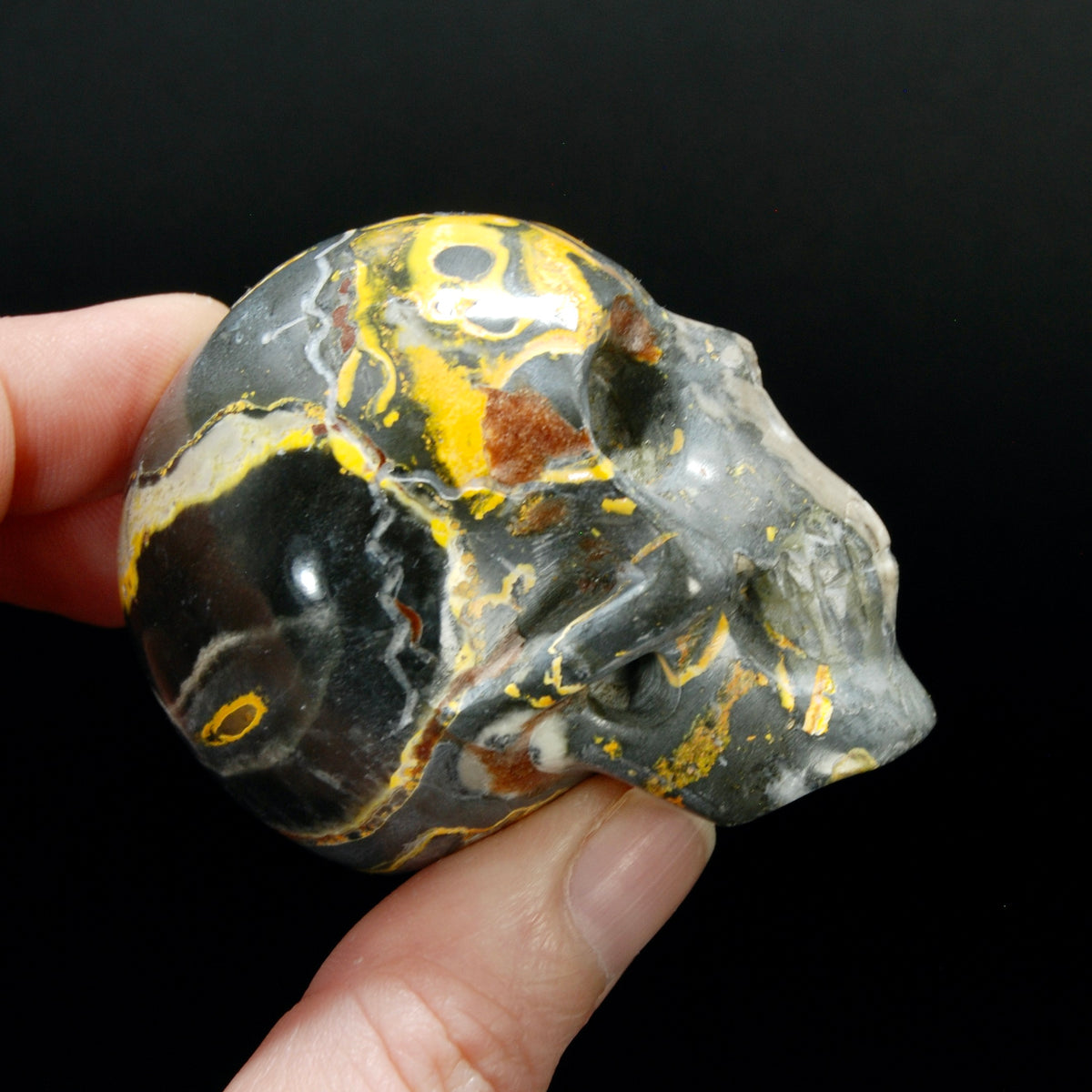 Bumblebee Jasper Carved Crystal Skull, Indonesia