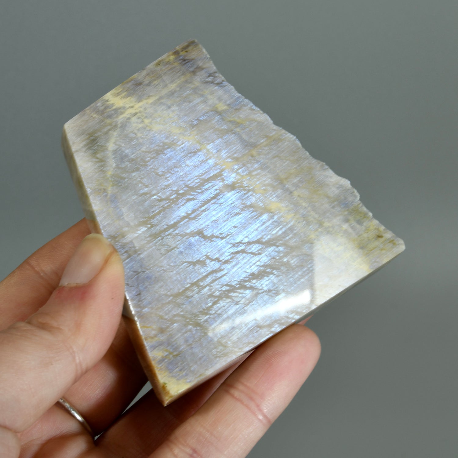 Flashy Rainbow Moonstone Sunstone Crystal Slab, Thick Rainbow Moonstone Slice, India