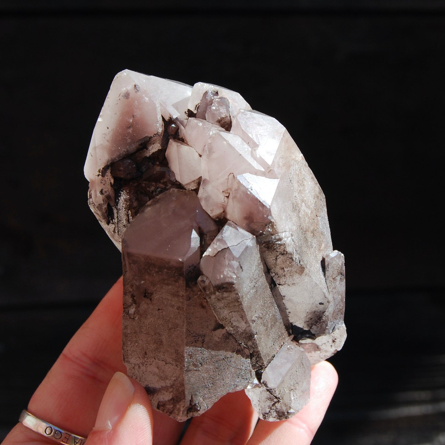 ET Soulmate Isis Face Pink Lithium Lemurian Quartz Crystal Starbrary Specular Hematite, Brazil