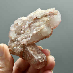 ET Crown Tantric Twin Strawberry Pink Scarlet Temple Lemurian Quartz Crystal Cluster Dreamsicle, Serra do Cabral, Brazil