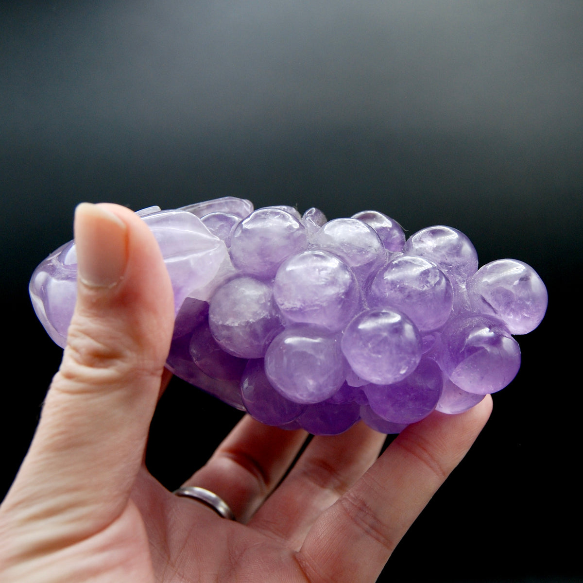 Juicy Amethyst Quartz Carved Crystal Grapes, Dark Purple Amethyst Grape Cluster Carving