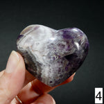 Chevron Amethyst Carved Crystal Heart Shaped Palm Stones, Zambia