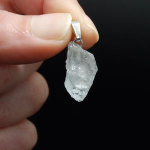 Raw Gem Aquamarine Crystal Pendant for Necklace, Sterling Silver, Brazil